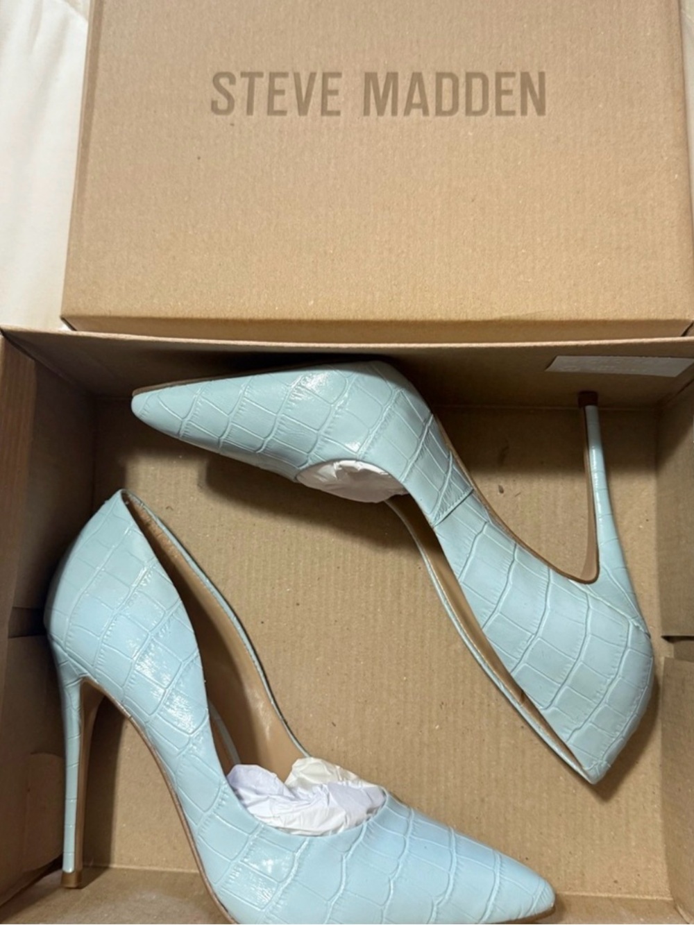 Steve Madden Light Blue Croc-Embossed Pointed-Toe Stiletto Heels